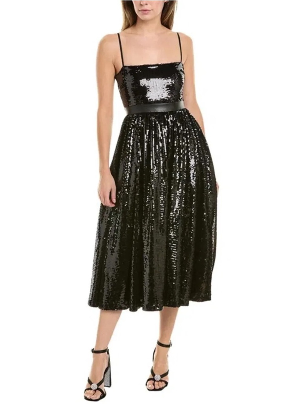 WeWoreWhat Black Sequin Midi Dress with Spaghetti Straps Sz 2 & Sz 4 available